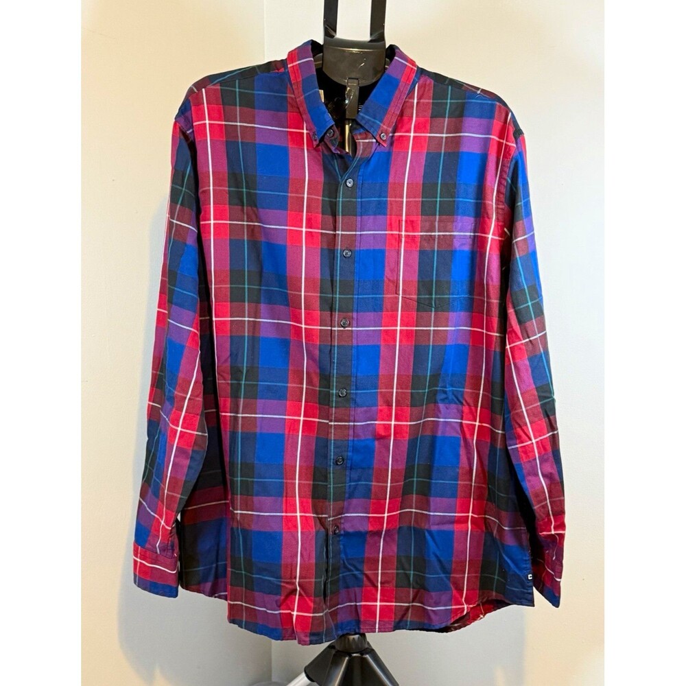 Chaps Men's 2XL Red/Blue Plaid Twill Easy Care Button-Down LS Shirt